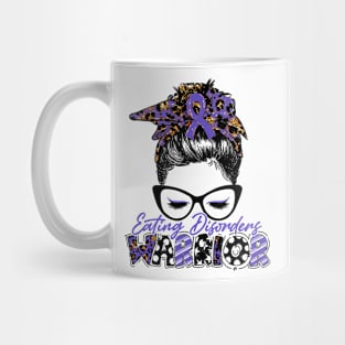 Eating Disorders Awareness Warrior Women Glasse Messy Bun Leopard Bandana - Happy Mothers Day, Valentines Day Mug